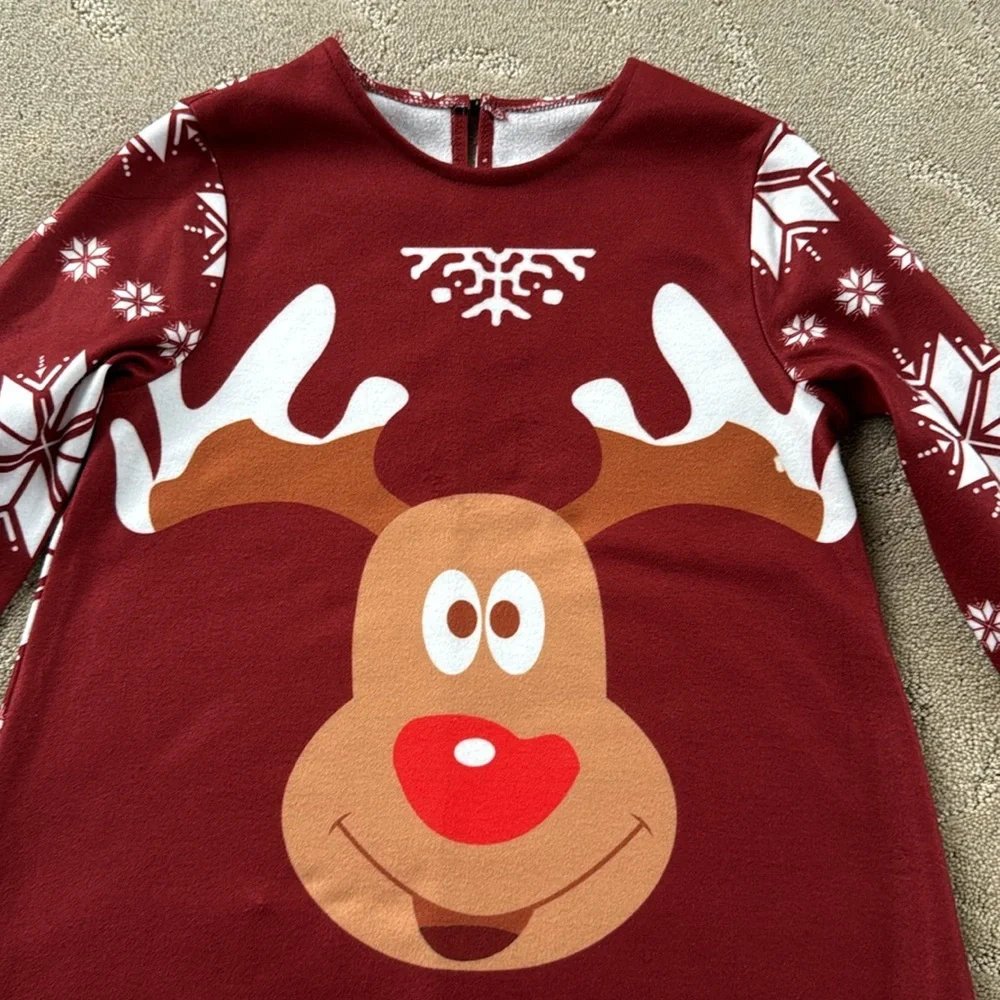Girls Rudolf the Reindeer Holiday Christmas A-Line Dress, Size 10